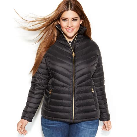 michael kors packable puffer jacket plus size|Michael Kors shiny puffer jacket.